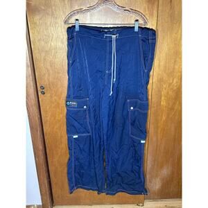 K Glow By Kikwear navy blue nylon baggy cargo pants with white contrast Sz 40